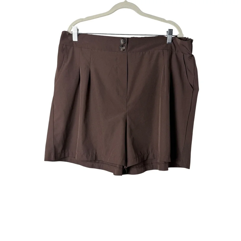 Unbranded Pleated Shorts Women's 3XL Dark Brown Academia‎ Elastic Back High Rise